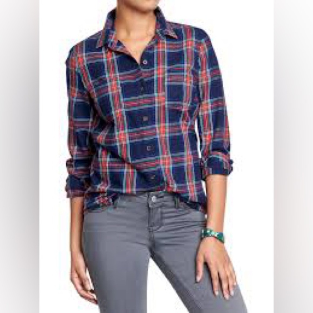 Old Navy Blue and Red plaid Casual Button Down Shirt 3 for $20